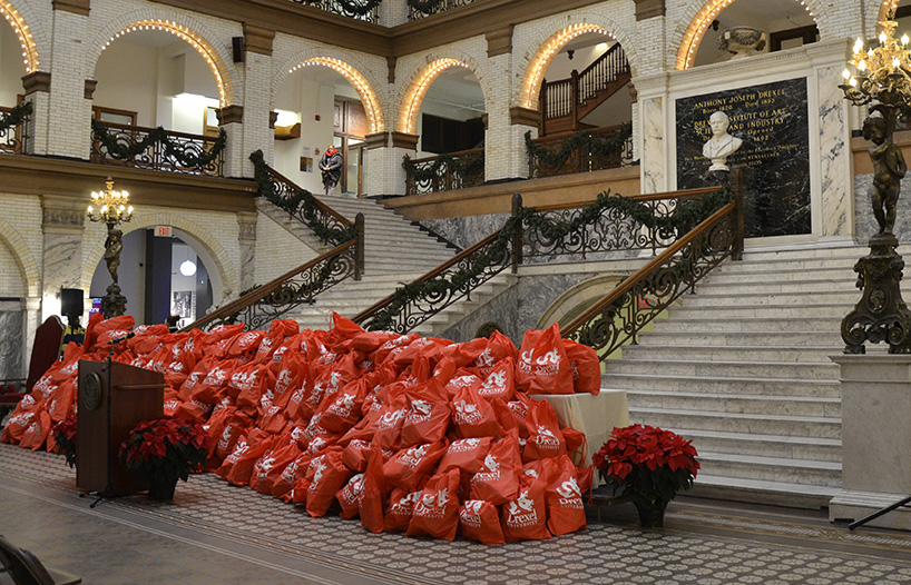 Over 5,000 toys were donated and placed into red bags for community members to pick up from Drexel on Dec. 18 and distribute to children. 